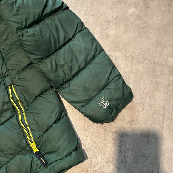 L.L Bean 650 Down Dark Green Puffer Jacket with Yellow Zippers Boys Size 14-16L - Picture 4 of 7